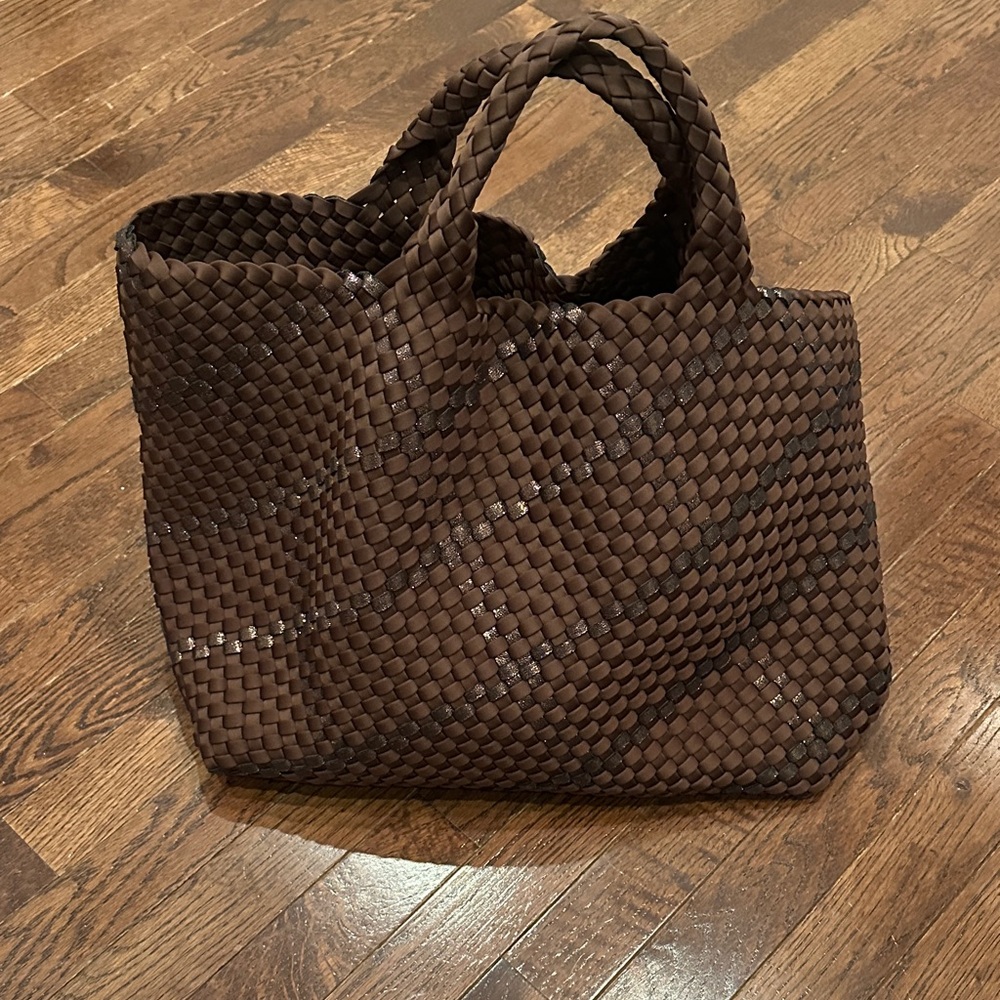 Naghedi St Barths Large Dark Brown Woven Tote